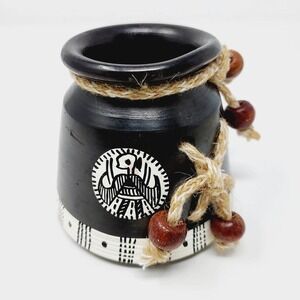 23. Small Pottery Southwestern Folk Art Wooden Bead Vase Home Decor